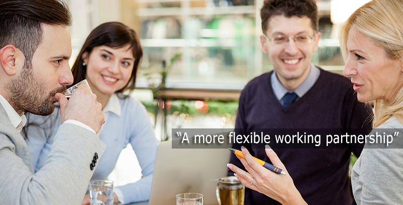 Group of business people with laptop meeting in coffee shop